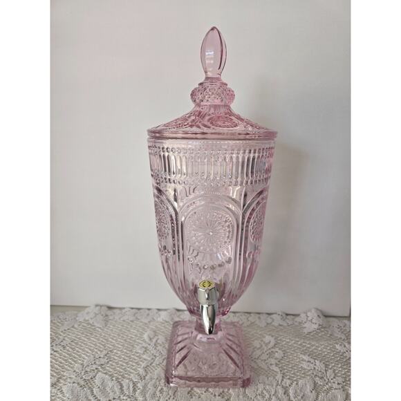 18” Rockwell Spirits Pink Tint Stylish Glass Drink Dispenser 9lb 1 Gallon Viral